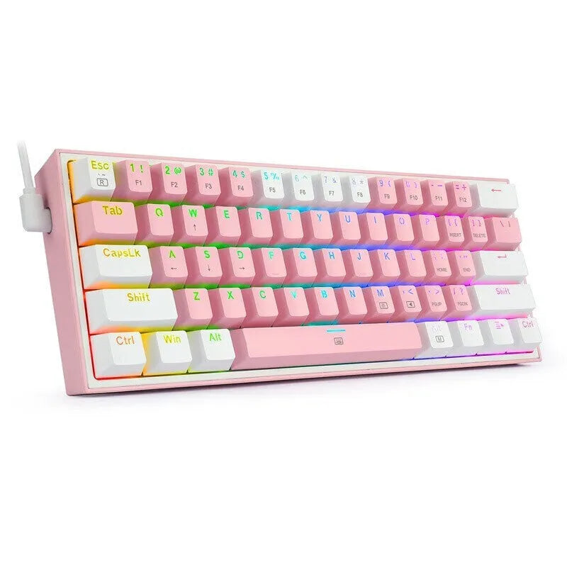 White pink RGB mechanical keyboard with multimedia keys and ergonomic design
