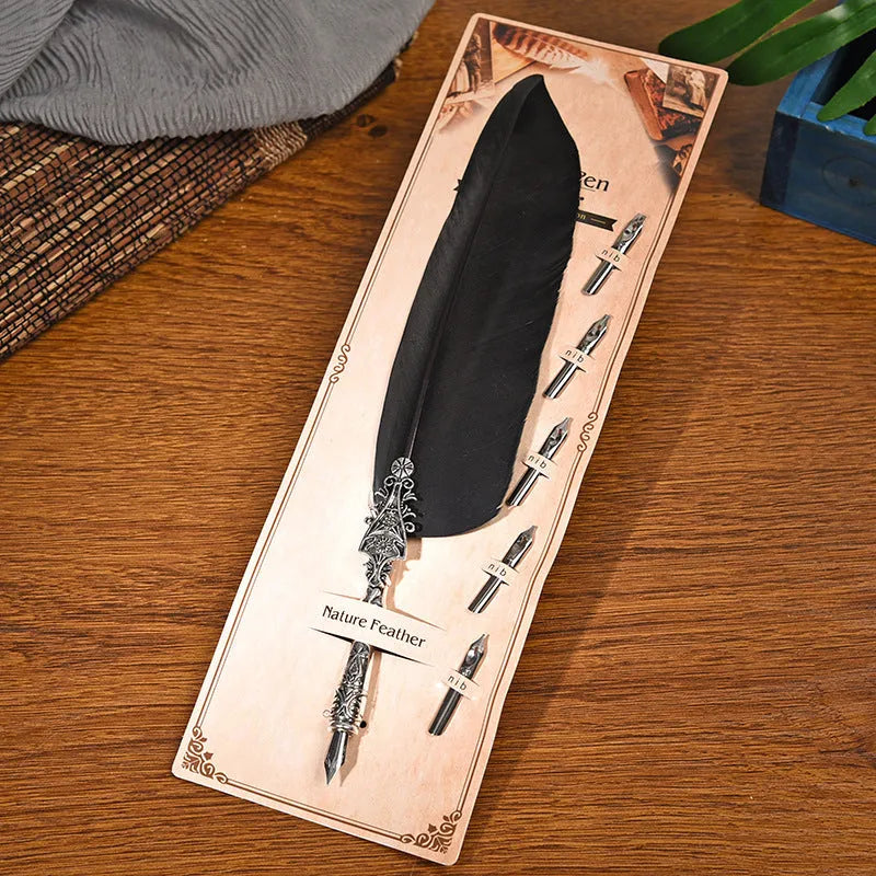 Retro feather dipped pen with zinc alloy shell available in ten colours including black, blue, green and red