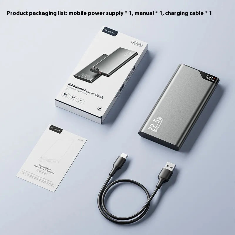 Super large capacity power bank 225W fast charge alloy shell tarnish colour 10000 MA with data cable