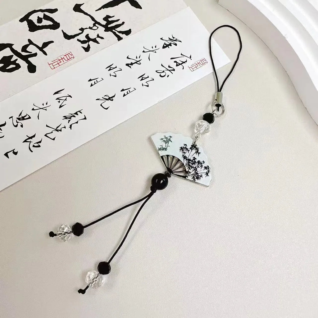 Guofeng Chinese style floral bead pendant keychain with baking varnish finish