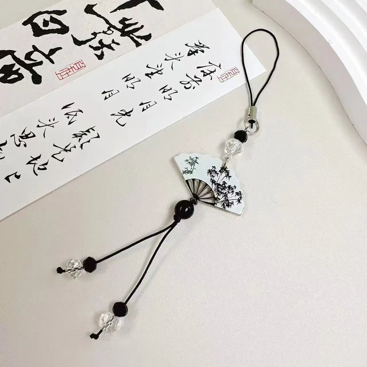 Guofeng Chinese style floral bead pendant keychain with baking varnish finish