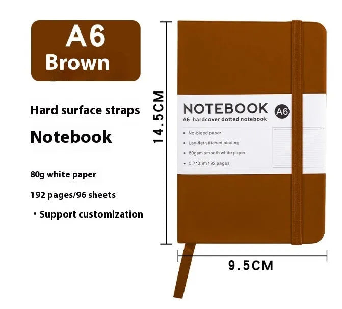 A5 PU leather strap notebook with horizontal lines available in marble and skin-feeling colours like black, blue, and gold