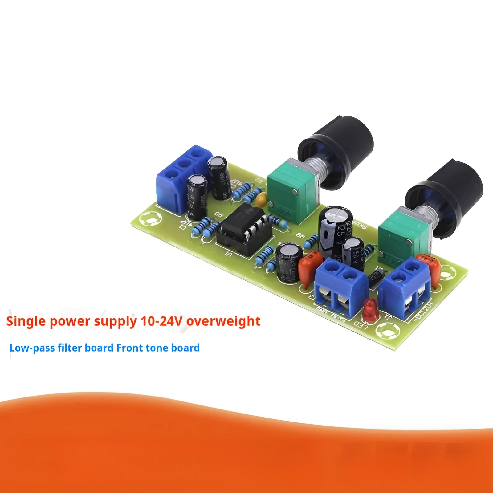 Single power supply 10-24V bass boost audio amplifier circuit board on FR-4 fibreboard