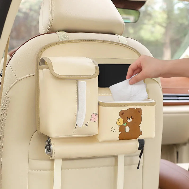 Multifunctional car storage bag in leather with hanging design in Classic Black colour