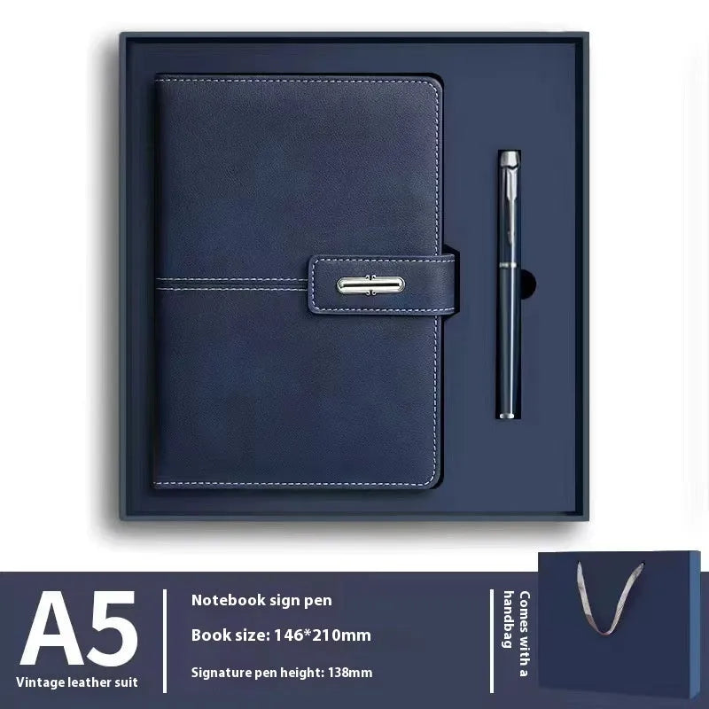 A5 notebook with PU leather cover in choice of colours including black, red, green, blue and orange.