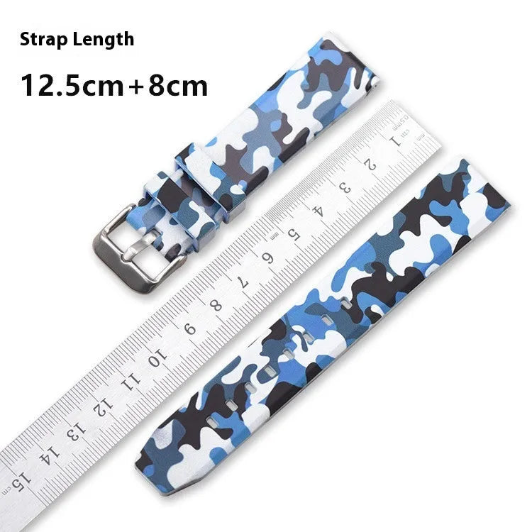 Green camouflage silicone watch strap with flat head lugs in 20mm width