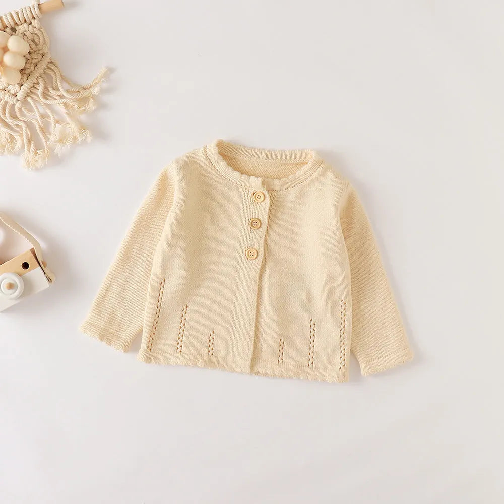 Girls' cotton knit crew neck sweater in apricot colour for children 66cm to 100cm