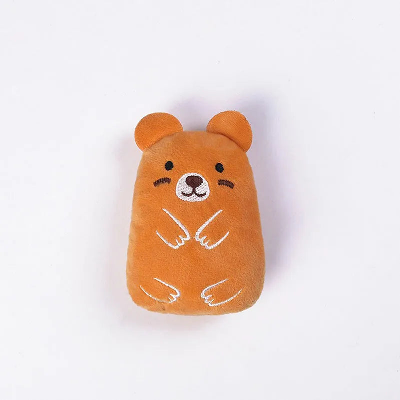 Colourful catnip plush chewing toy with claw and thumb textures for feline teeth grinding