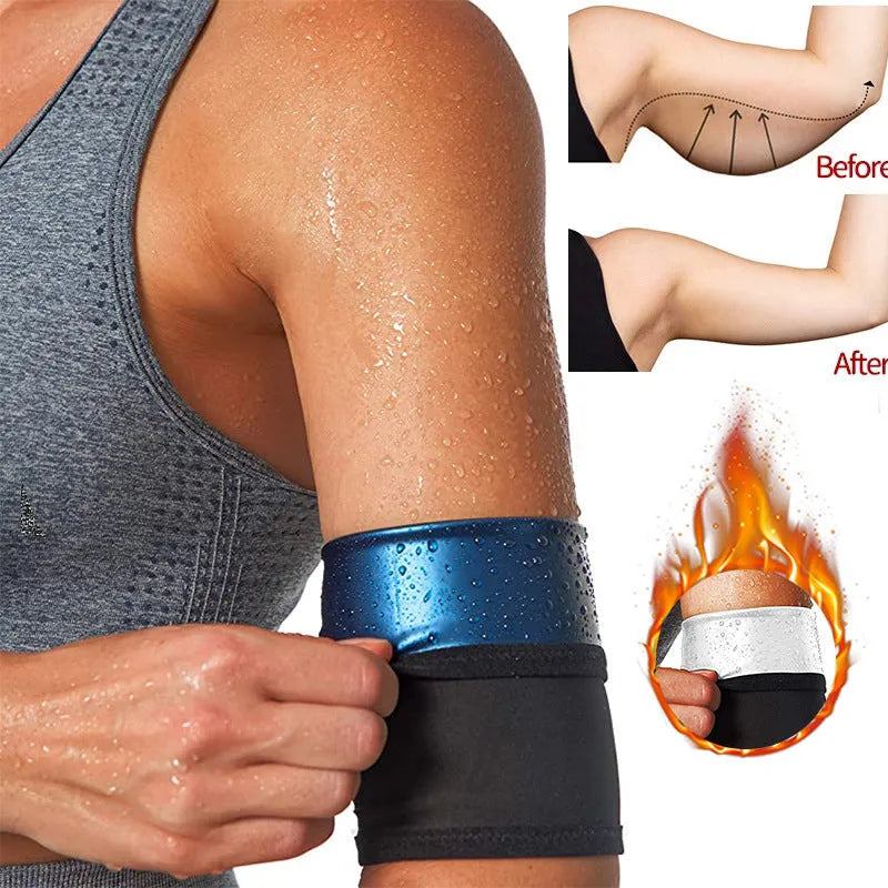 Arm band sports sweatband shown in blue, silver, black and yellow, and black and red colour options.