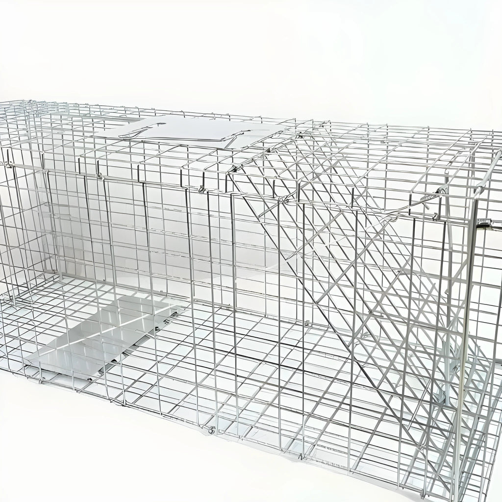 Fully automatic foldable cat trap cage galvanised steel 60x20x18cm with pedal mechanism on grass