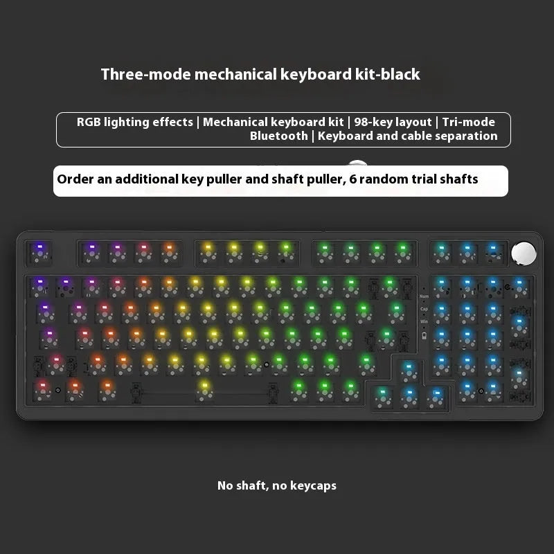 98-key wireless Bluetooth mechanical keyboard kit with metal knob and multiple colour background options