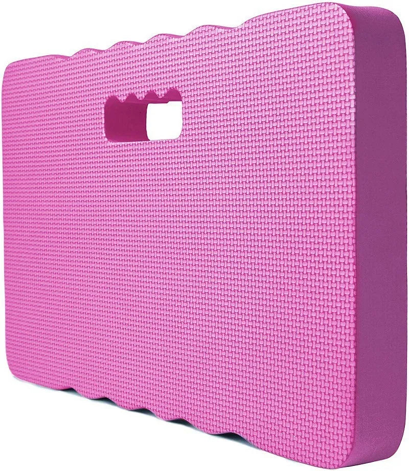 Blue plastic garden kneeler cushion mat on grass for gardening comfort.