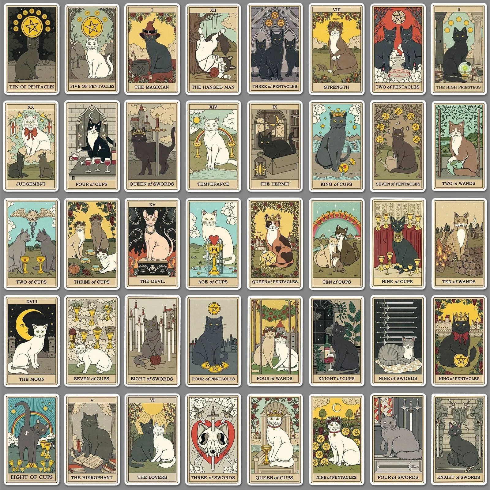 Creative graffiti waterproof luggage sticker set 78 tarot cards-style cute offset print decals on suitcase