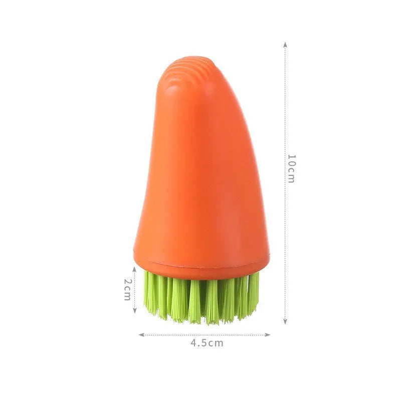 Orange and white carrot-shaped nylon vegetable cleaning brush for scrubbing potatoes
