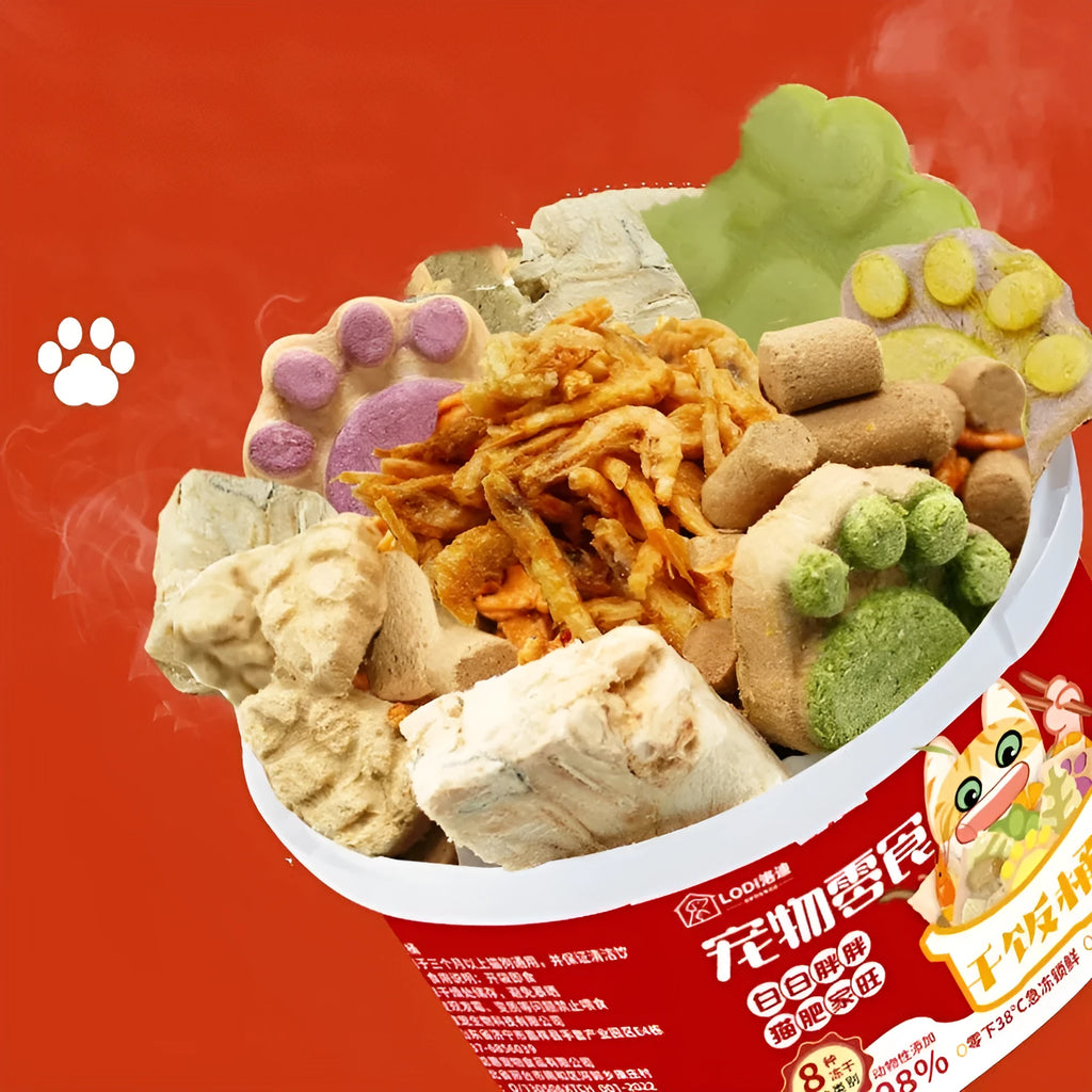 Freeze-dried mixed cat and dog universal pet snacks in barrel packaging