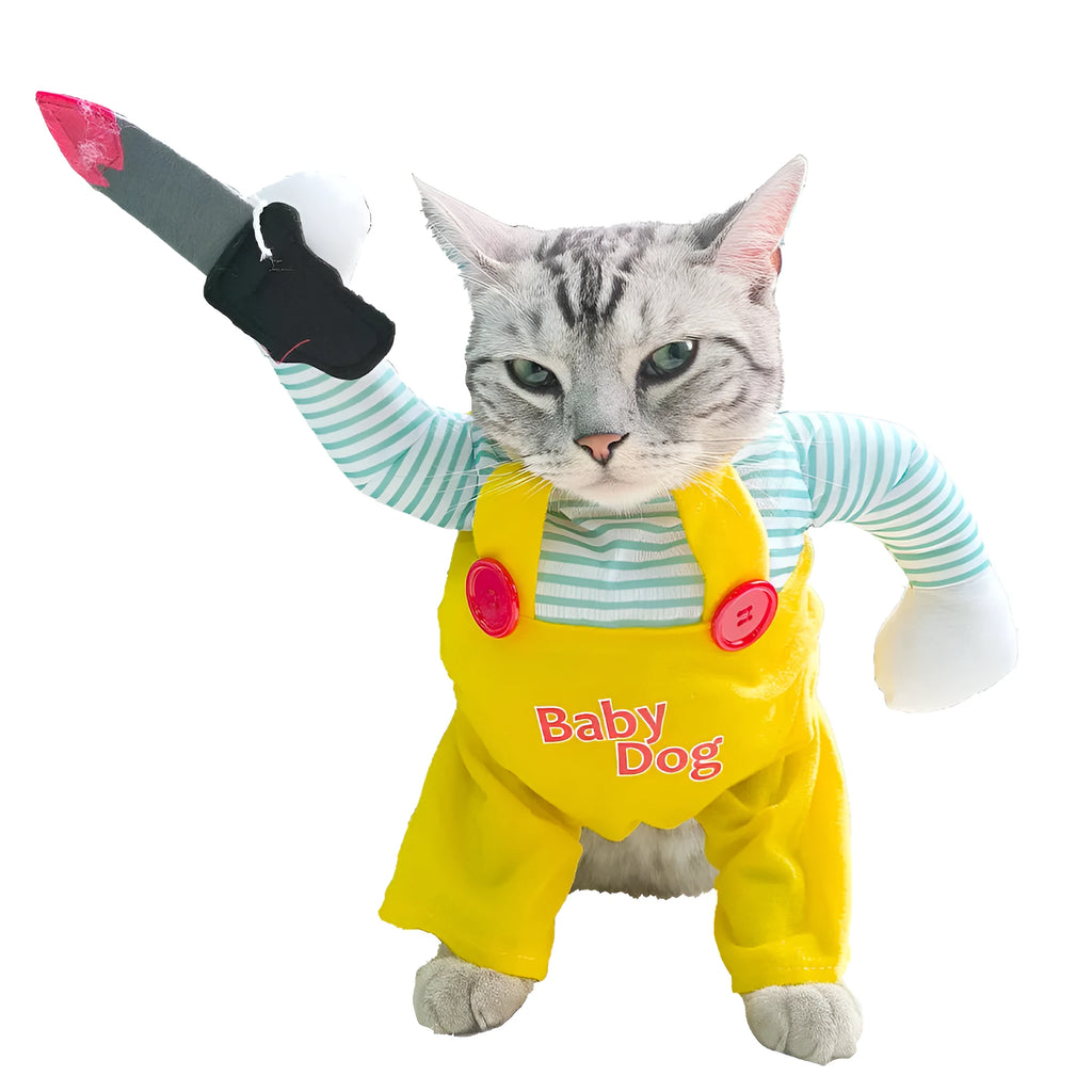 Yellow sword assassin cat costume in polyester pet clothing showing B02405 colour