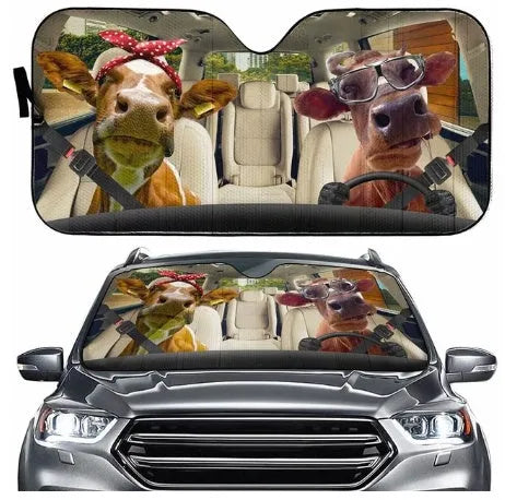 Aluminium foil car sun shield with a telescopic frame extended, designed for the front windshield.