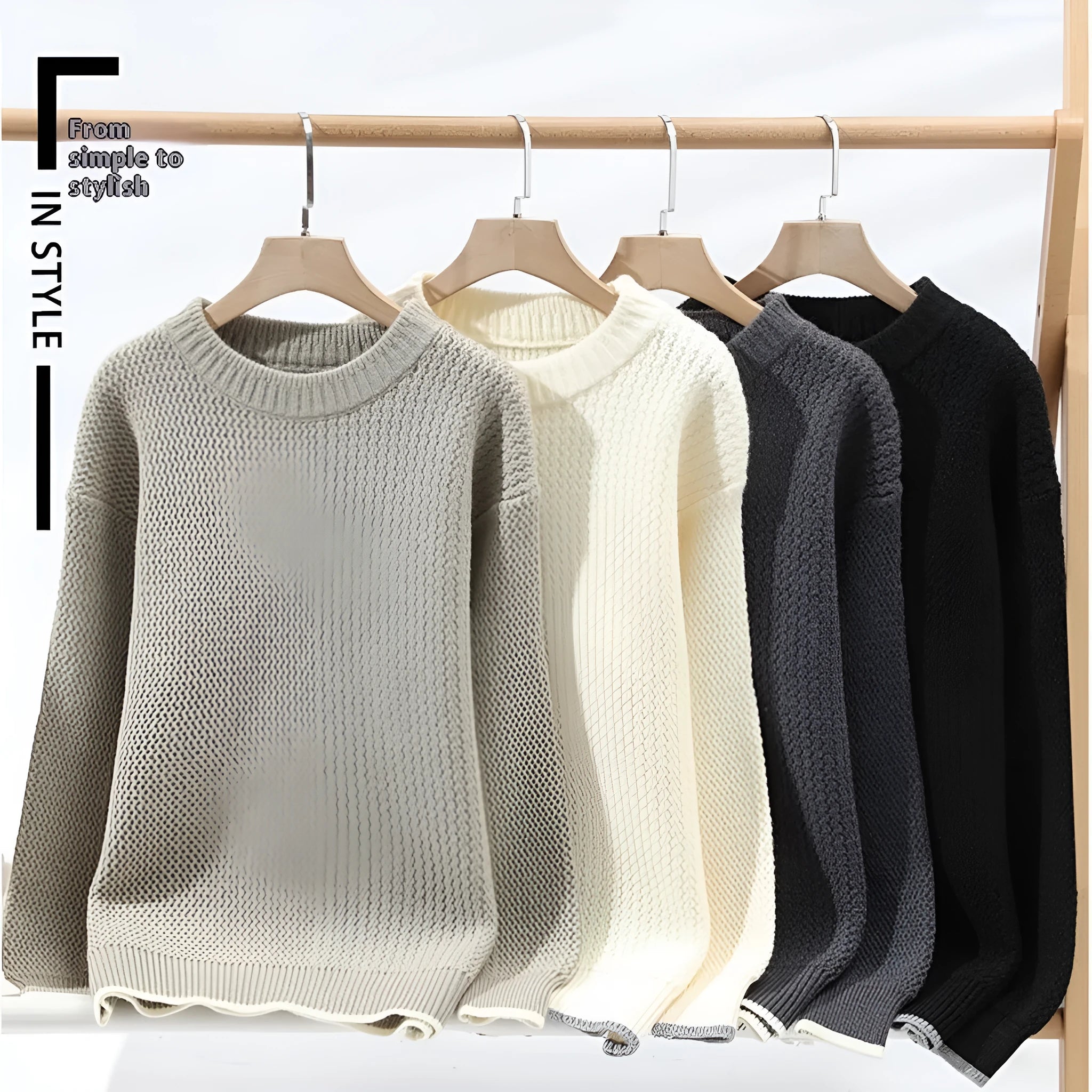 Men's grey round neck loose fitting casual sweater with long sleeves for autumn wear