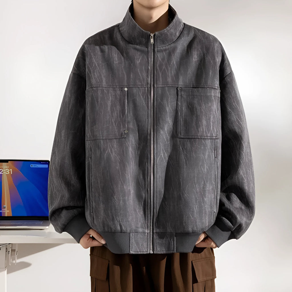 Men's polyester drop-shoulder long sleeve casual coat in bean green, sized for larger builds