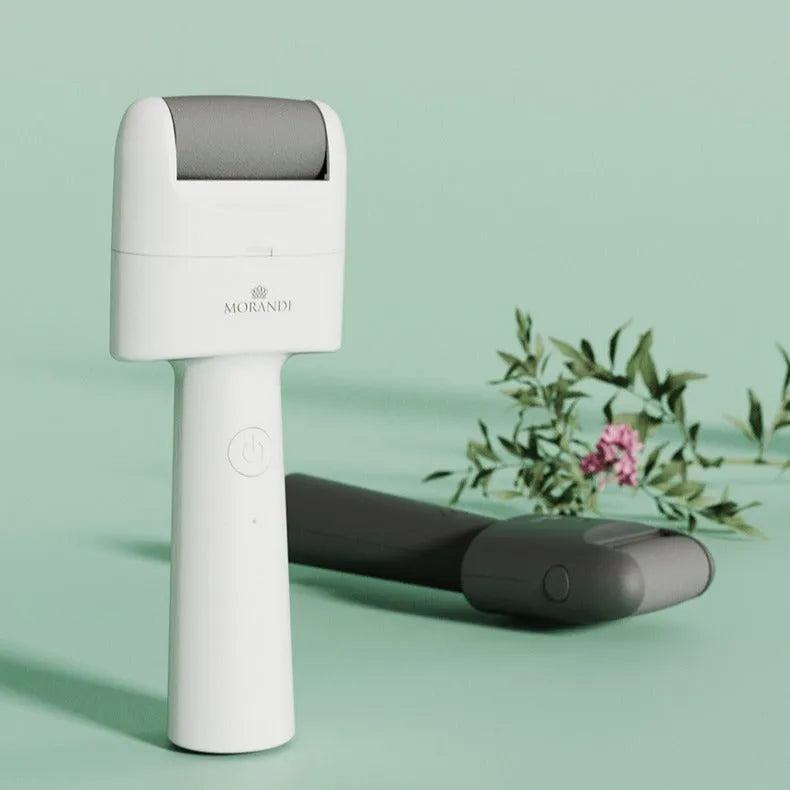 Electric foot callus remover in white with USB cable and cleaning brush for home pedicure