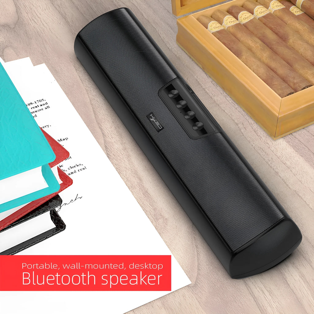 Black home Bluetooth wall-mounted wireless speaker with 2×10W dual horn on a desk