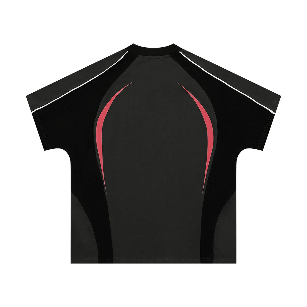 Men's loose black t-shirt with a large printed white letters graphic on the front.