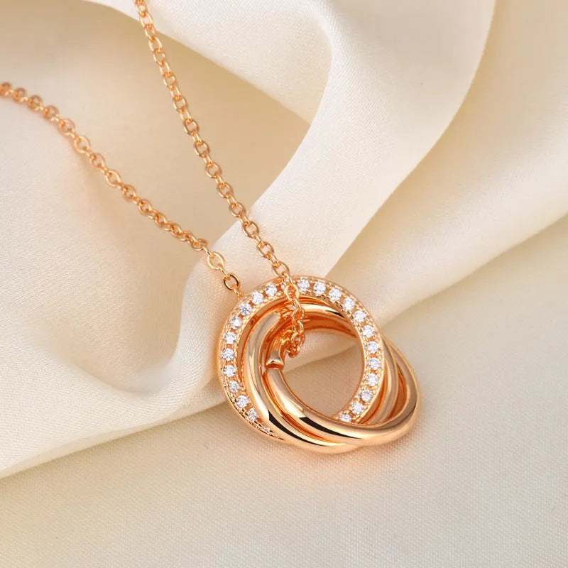 Seiko micro-inlaid interlocking circle necklace for women in champagne gold finish on copper pendant with 40.5cm chain
