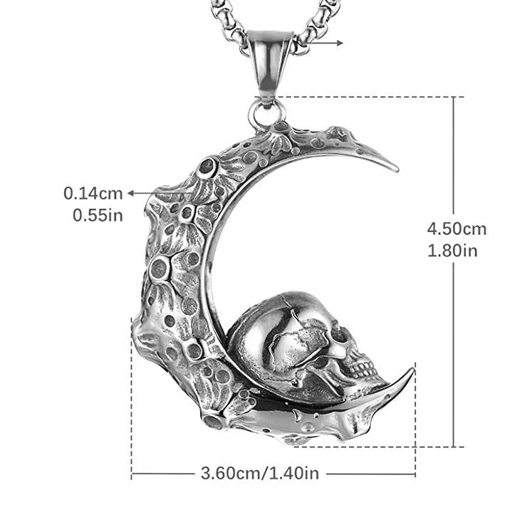Silver stainless steel men's skull necklace with alloy pendant in six design variations