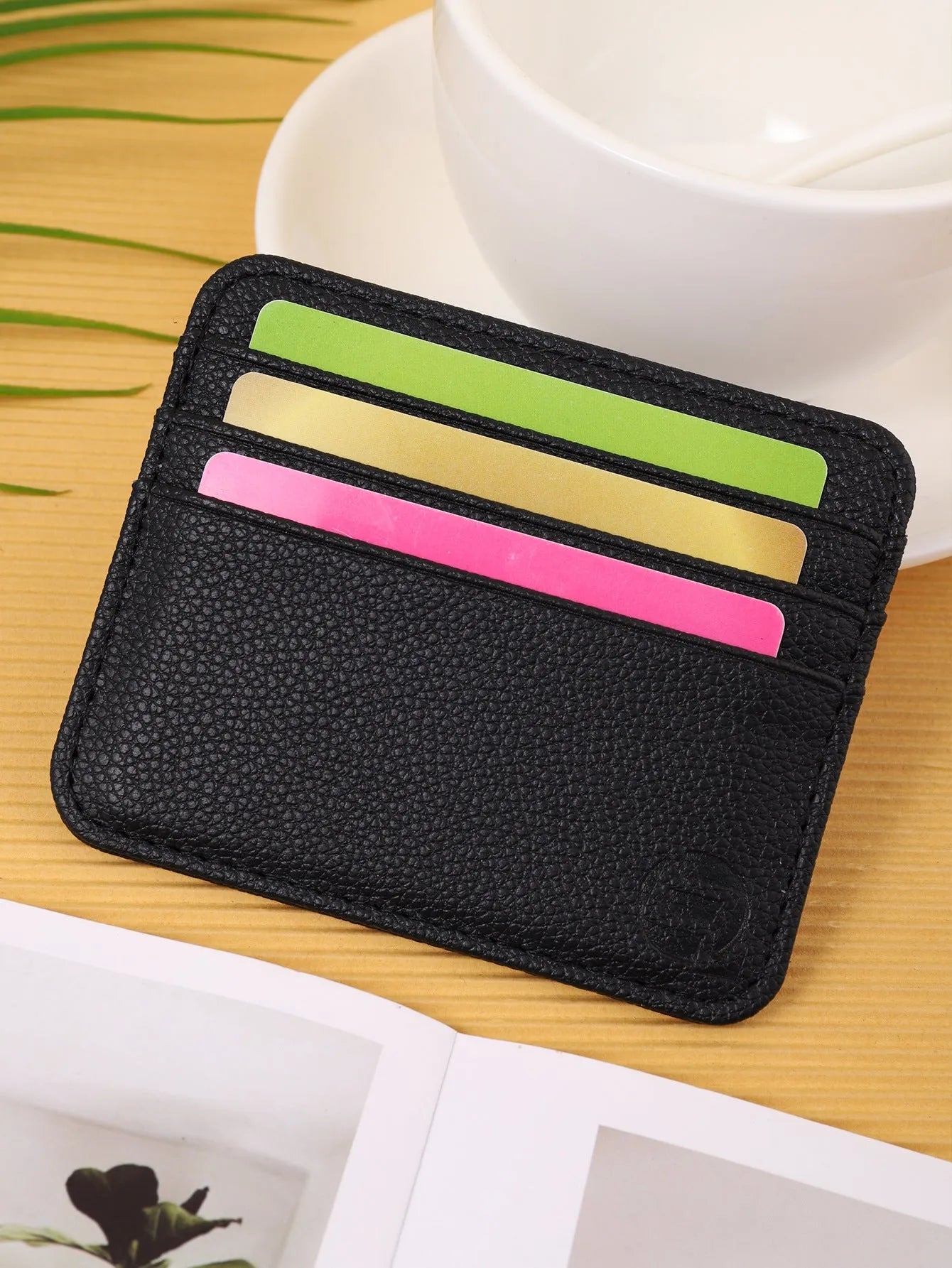 Fashion minimalist ultra-thin colour matching card holder in black PU material