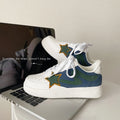Retro low-top breathable sports shoes men women white blue green synthetic leather TPR sole