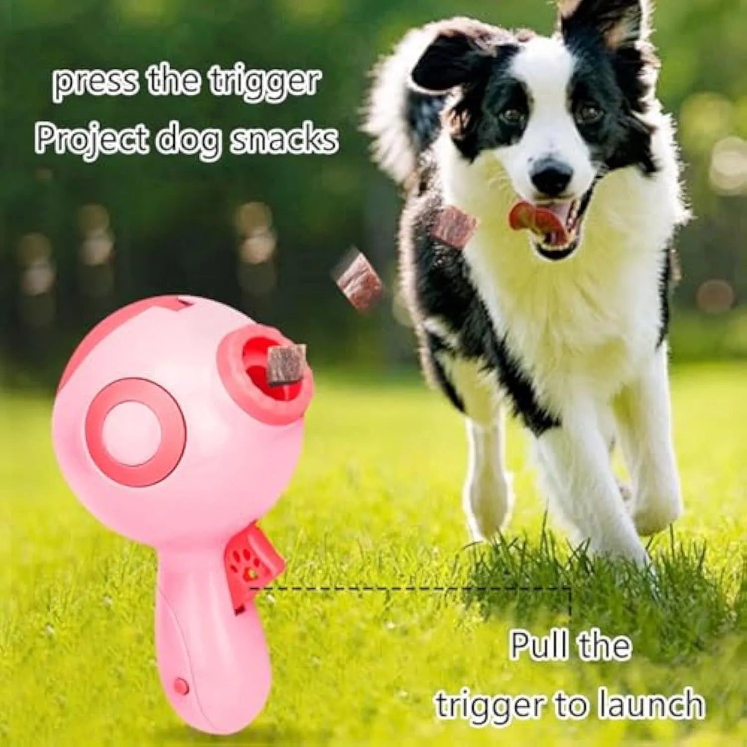 Green dog treat launcher toy measuring 15.5cm length with automatic food dispenser