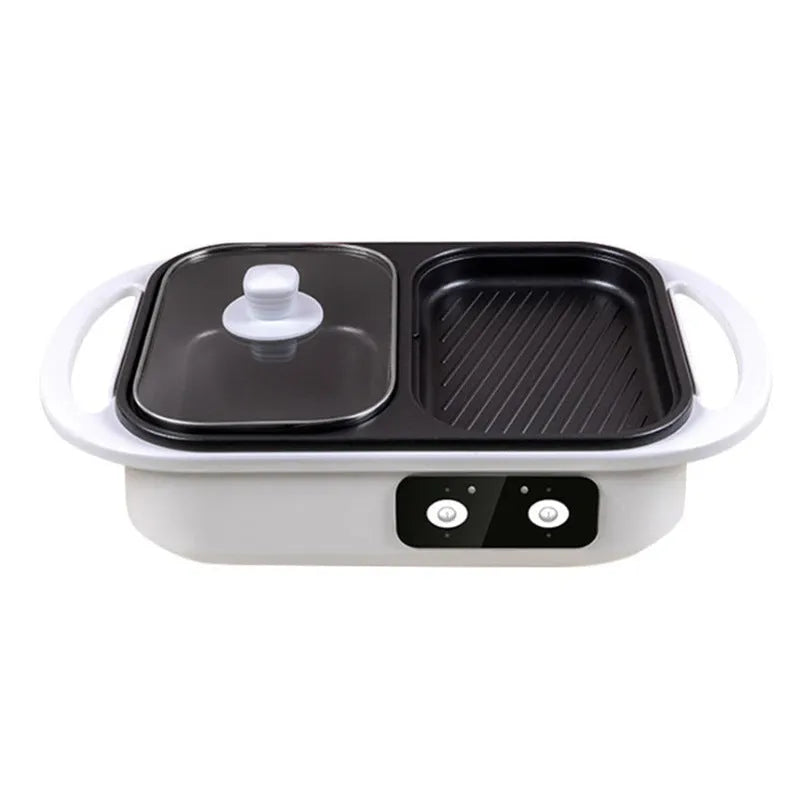 White or green dual-function electric hot pot with mechanical controls and compact design