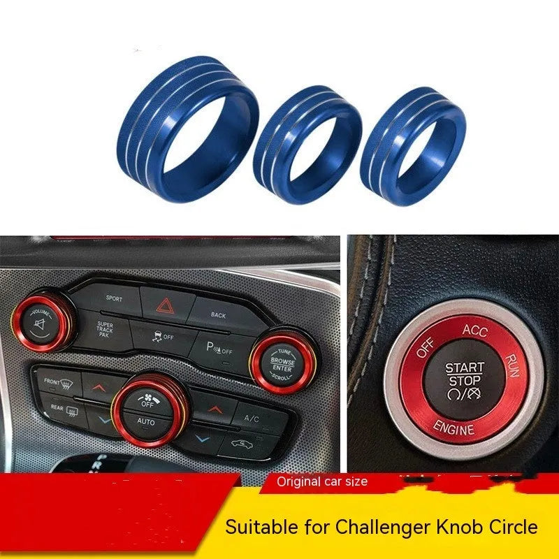 Aluminium alloy decorative ring for Dodge Challenger Grand Cherokee air conditioning knob in multiple colours.