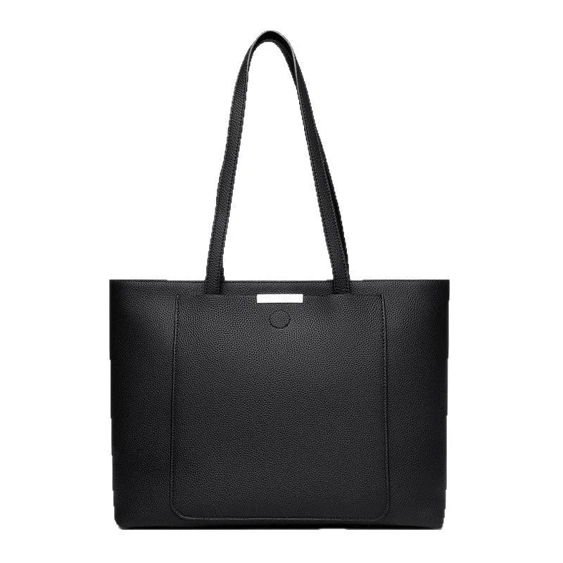 Genuine leather tote bag women's large capacity shoulder bag horizontal square black