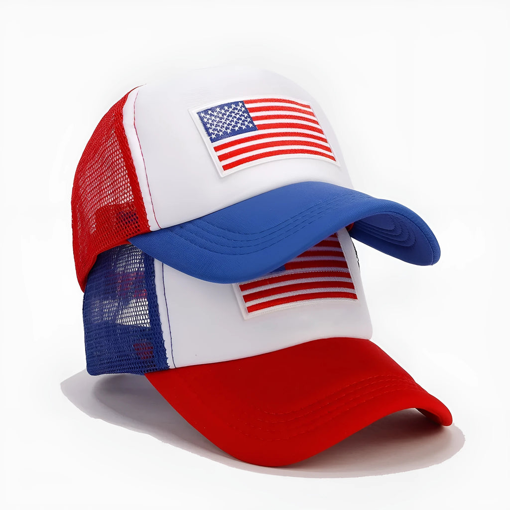 Red and blue contrast mesh adjustable baseball cap with breathable space cotton fabric and dome crown