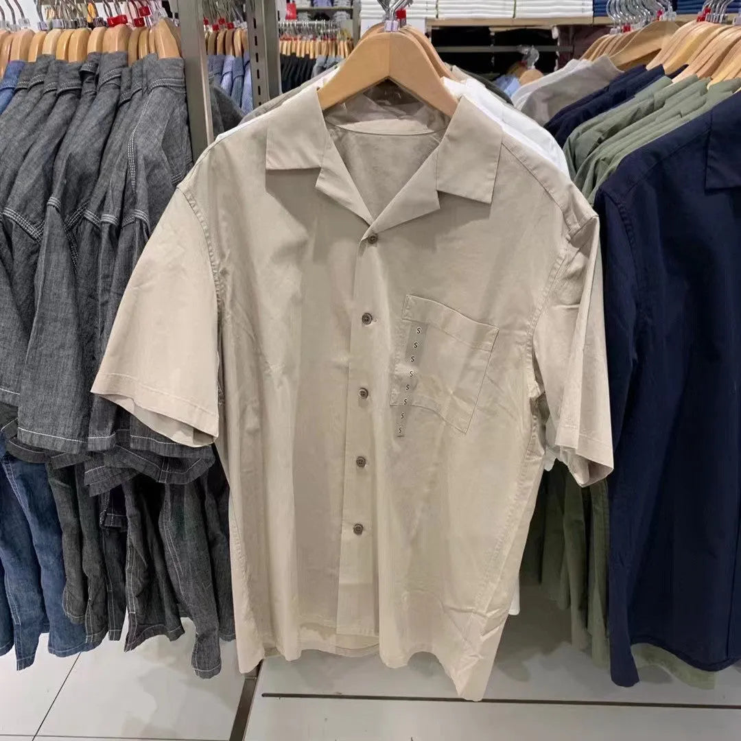 Men's modal cotton open collar casual shirt in Japanese Korean style