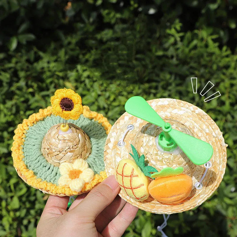 Pet cute hat headwear made from mixed cloth and grass, decorative straw hat for small and medium dogs