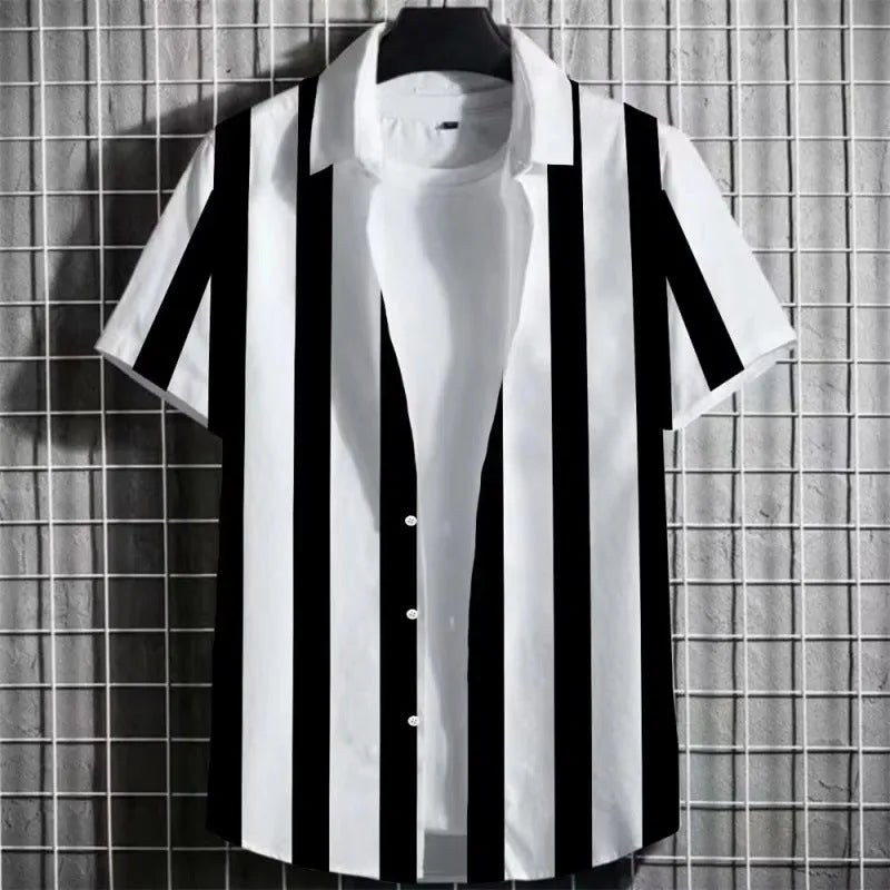 Men's linen short sleeve T-shirt with 3D printing on striped pattern in multiple colour options