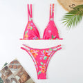 Women's printed halter bikini set with floral pattern in blue colour