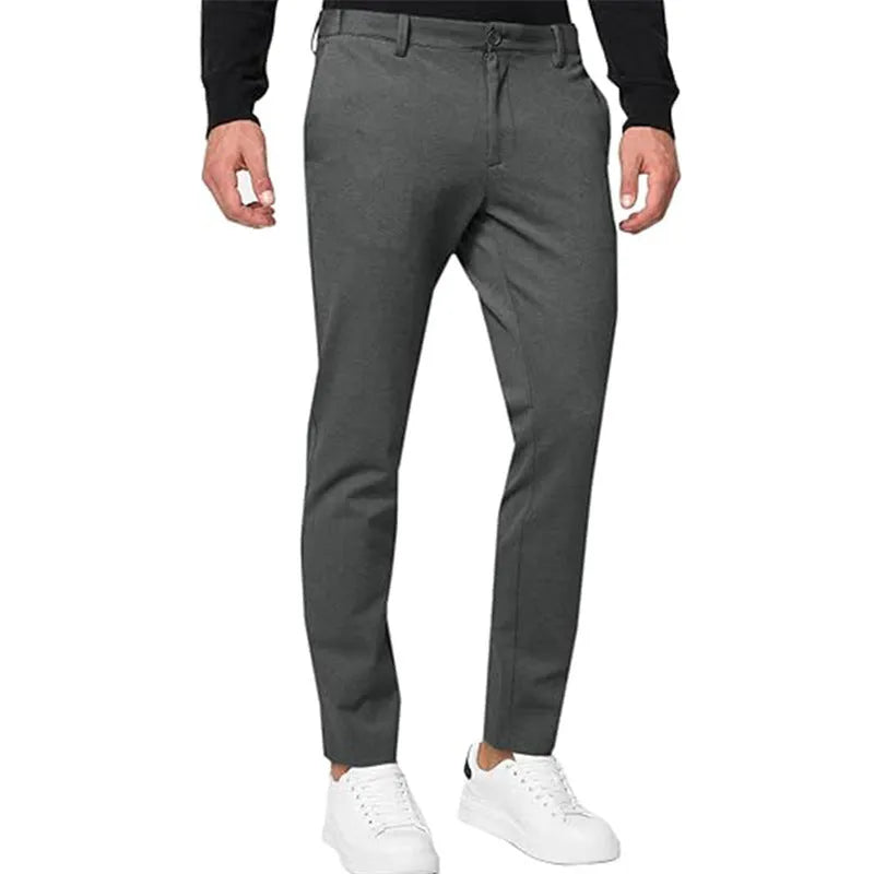 Men's slim-fit tapered chino trousers in dark grey high elasticity fabric