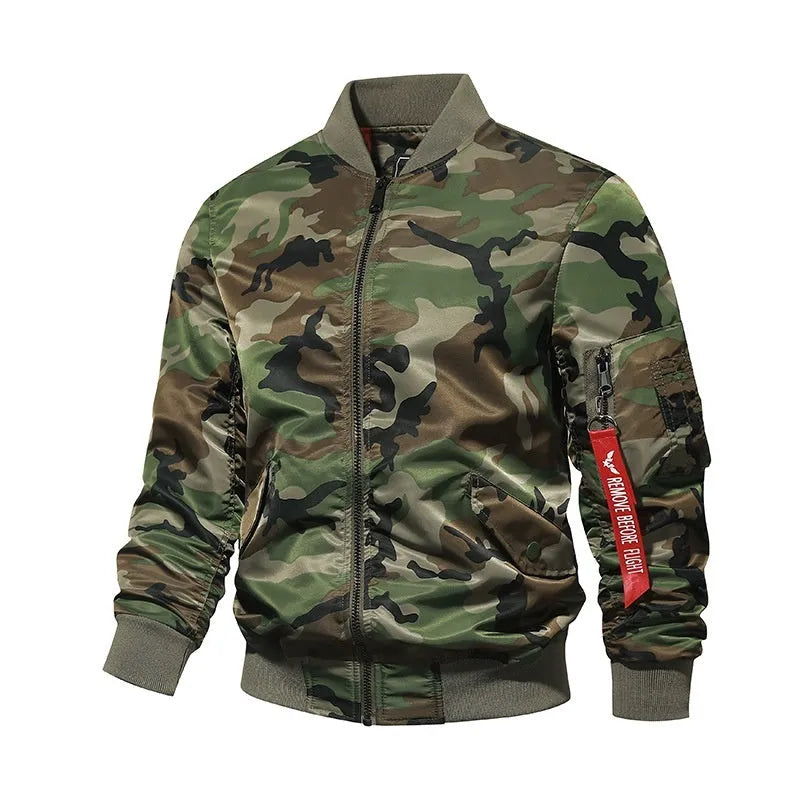 Men's thickened camouflage jacket in solid colour with side pockets, available in plus sizes