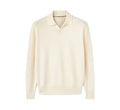 Old Money style pure wool polo sweater with lapel collar in loose fit, shown in navy blue colour.