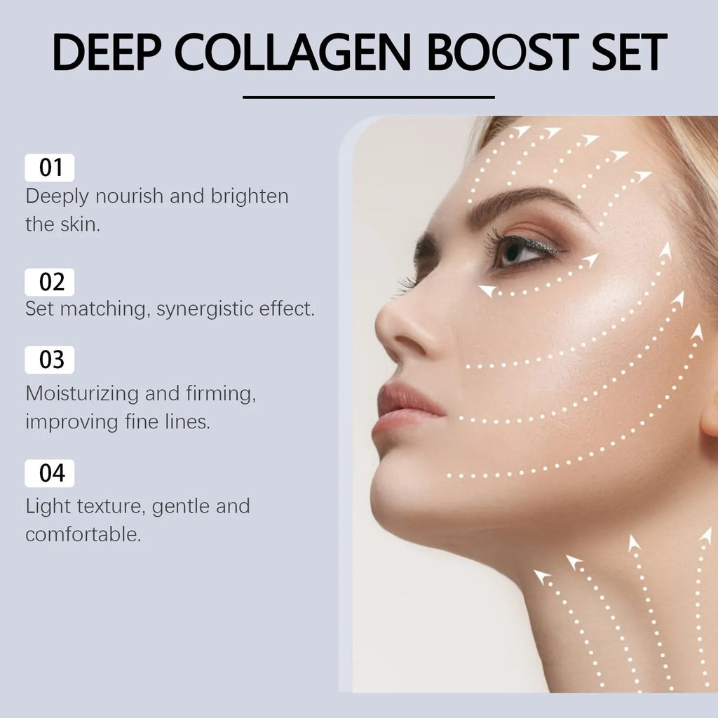 Collagen moisturising suit box containing a facial mask and a 30ml bottle of essence.