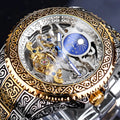 Forsining yellow gold tone skeleton tourbillon mechanical watch with automatic movement
