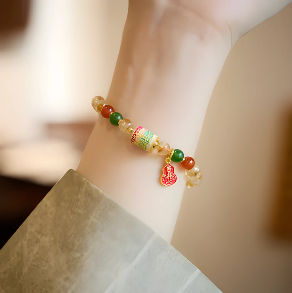 Hand-woven citrine five sutra crystal bracelet with 6mm beads geometric pattern
