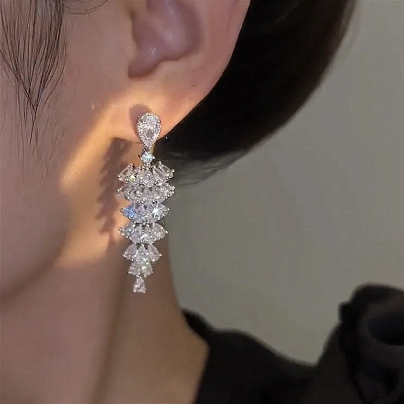 Silver pagoda colour Christmas tree drop earrings with sparkling zircon crystals and stud backs