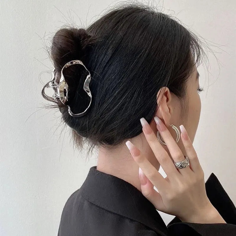 Silver metal barrettes hair claw set with multiple design variations and electroplated finish
