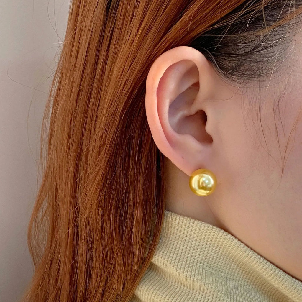 Large pearl stud earrings with geometric star design in silver with various pearl size options