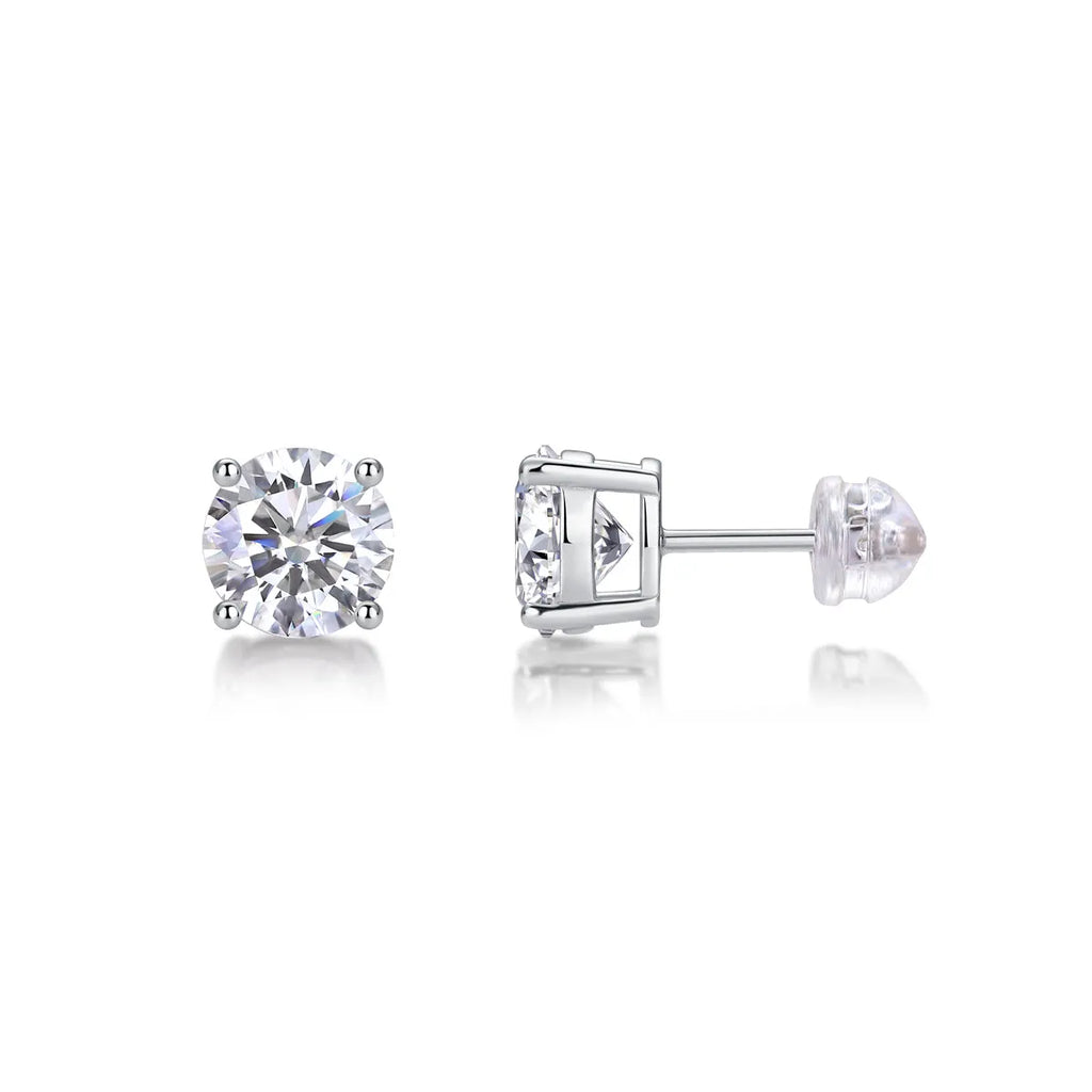 Moissanite stud earrings in S925 silver with platinum plating, black stone, 1 carat, gift box packaging
