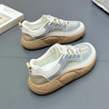 Women's platform board shoes in beige green, front lace-up with round toe and solid colour artificial PU upper